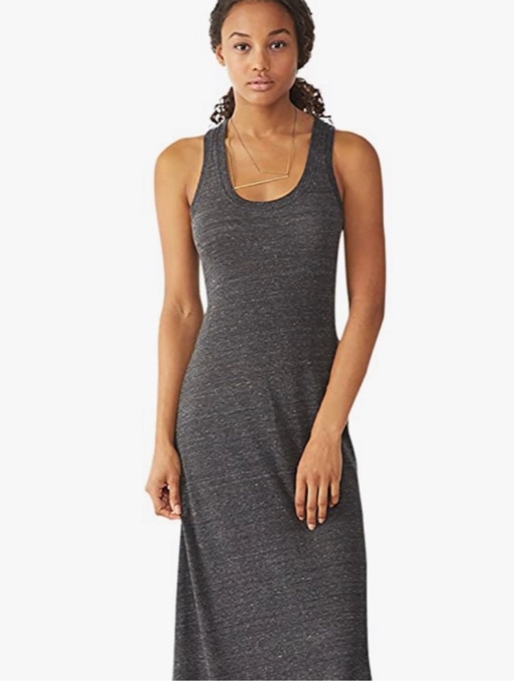Alternative Earth Dress - charcoal gray racer back scoop neck maxi length